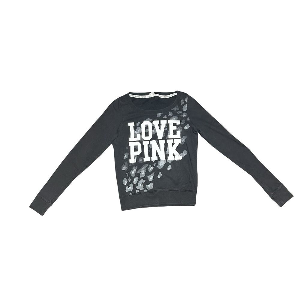 PINK Victoria’s Secret Women’s XS Love Pink Black Graphic Sweatshirt Crewneck